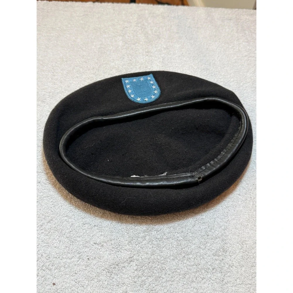 US Army Black Wool Beret with Blue Star Flash Military Headwear Hat
